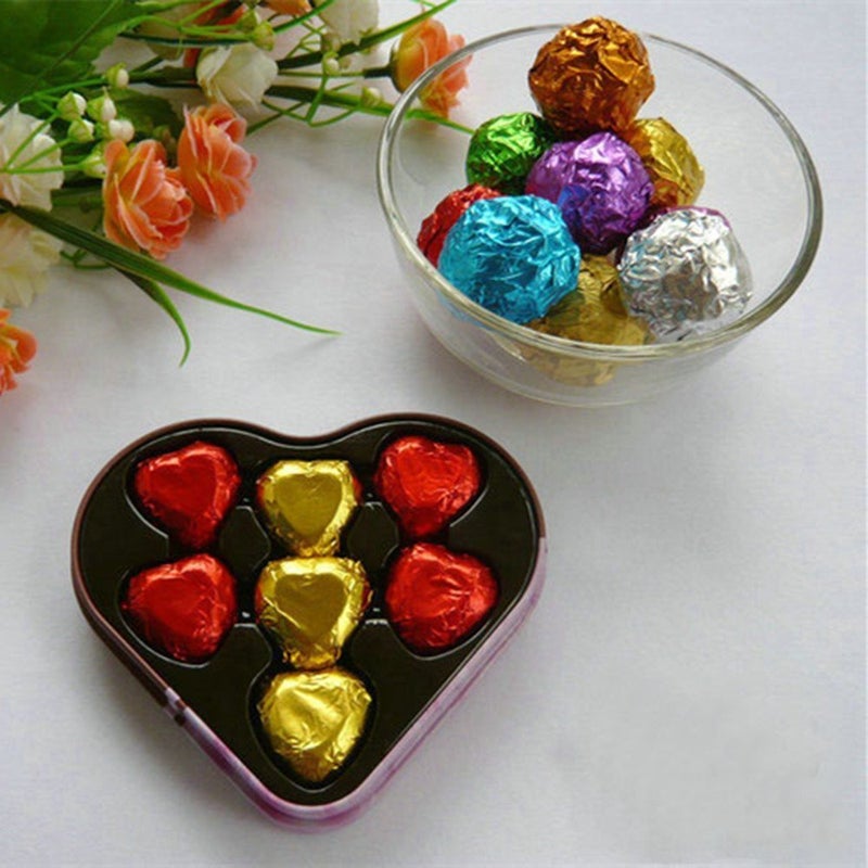 PABCK 500 Pcs 5 Colors Chocolate Wrappers Aluminium Foil Paper Wrapping Papers Square Sweets Lolly Paper Food Candy Tin Foil Wrapper for Candy Packaging Decoration (4x4 inches) - Image 4